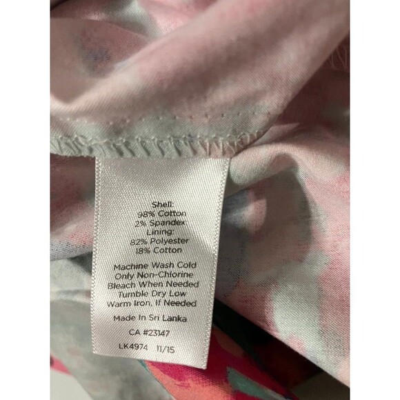 Talbots Petites 8P Watercolor Floral A-Line Tank Dress Green Pink Sleeveless - Picture 6 of 9